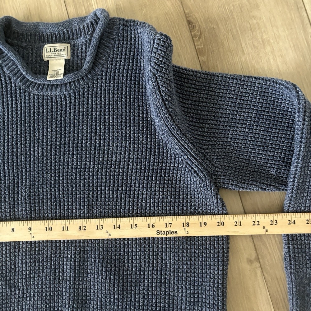 LL Bean Mens Large Organic Cotton Waffle Sweater Rollneck Crew Blue 509337 - Picture 5 of 6